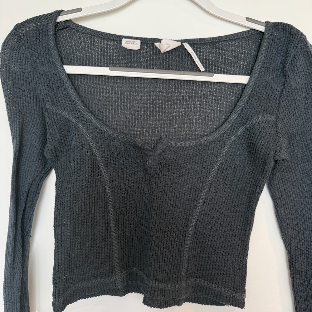 Urban Outfitters Charcoal Ribbed Knit Blouse